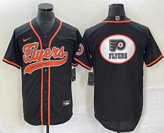Men%27s Philadelphia Flyers Black Team Big Logo Cool Base Stitched Baseball Jersey